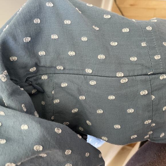 Ann Taylor LOFT Swiss Clip Dot Tie Back Flounce Swing Mini Dress Chambray Sz 12 - Picture 10 of 11